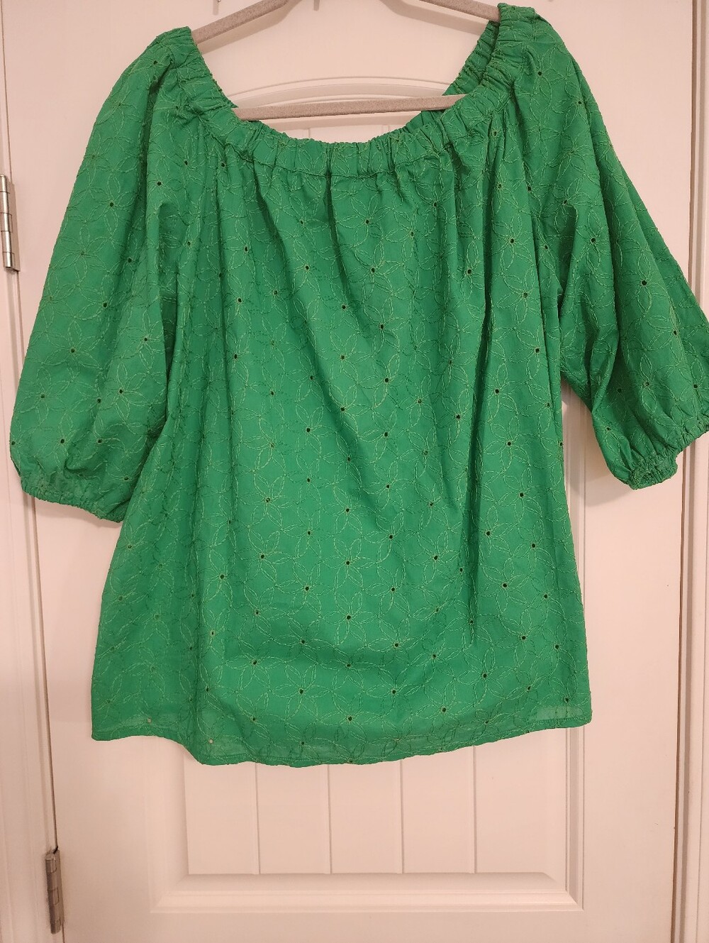 Marina Rinaldi Italy NWT Kelly Green Embroidered Eyelet Peasant Blouse Sz 18